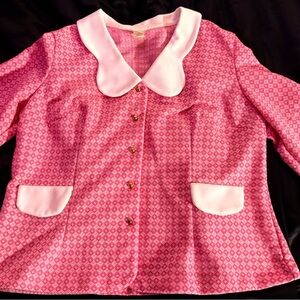 Vintage 60.s chic Pink Women's Blouse with White Collar